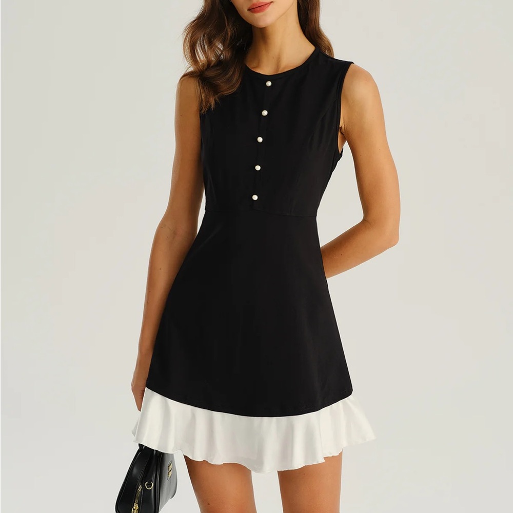NWT RIHOAS Black Contrasting A-Line Sleeveless Mini Dress